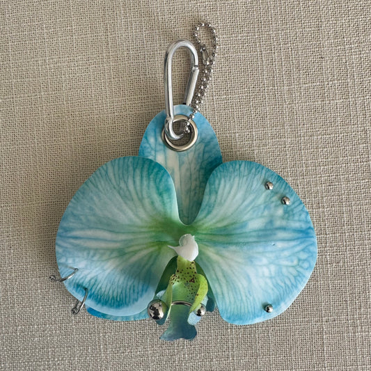 Pierced Orchid Bag Charm - Blue Green