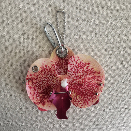Pierced Orchid Bag Charm - Peach / Dark Red