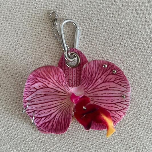 Pierced Orchid Bag Charm - Fuchsia & Yellow