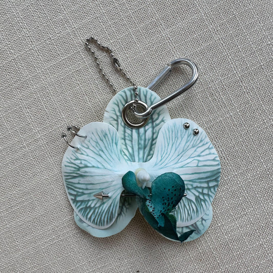 Pierced Orchid Bag Charm - Teal White