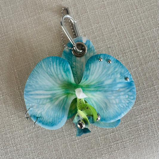 Pierced Orchid Bag Charm - Blue Green