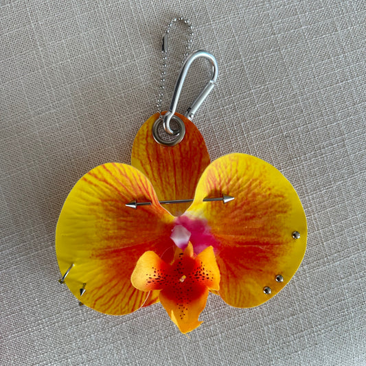 Pierced Orchid Bag Charm - Yellow Orange