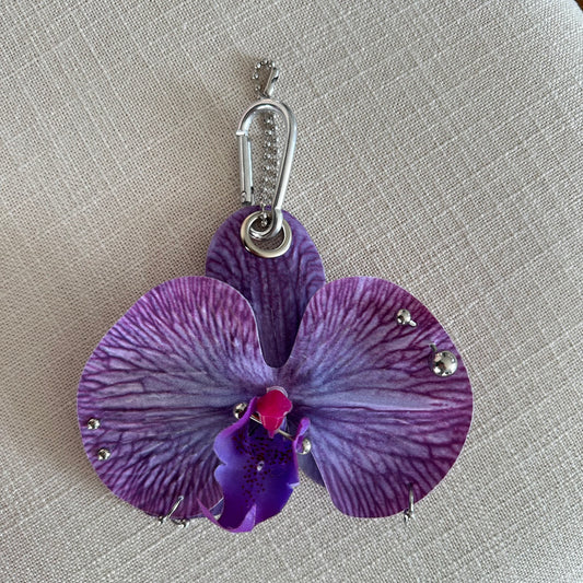 Pierced Orchid Bag Charm  - Dark Purple & Pink