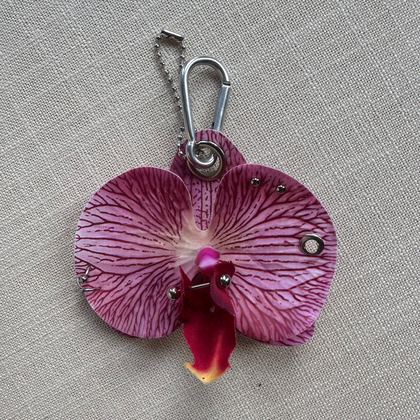 Pierced Orchid Bag Charm - Fuchsia & Yellow