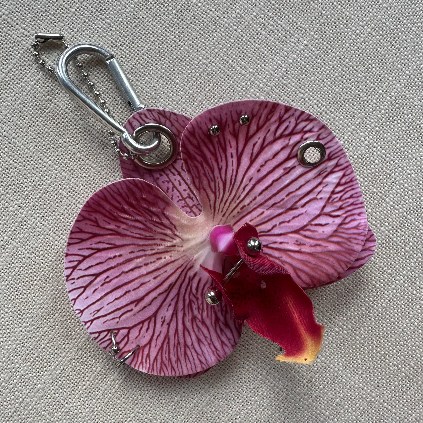 Pierced Orchid Bag Charm - Fuchsia & Yellow