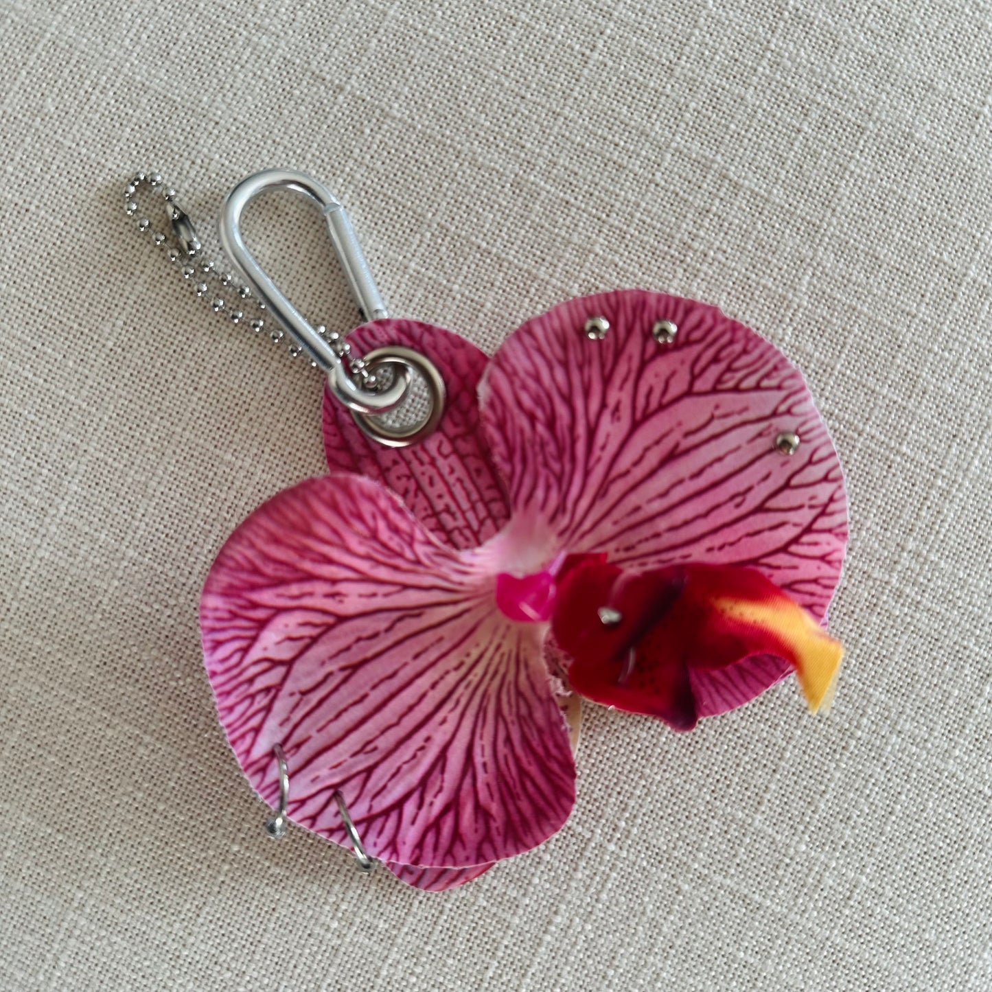 Pierced Orchid Bag Charm - Fuchsia & Yellow