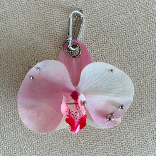 Pierced Orchid Bag Charm - Pink & White
