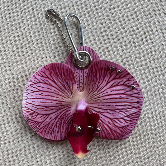 Pierced Orchid Bag Charm - Fuchsia & Yellow