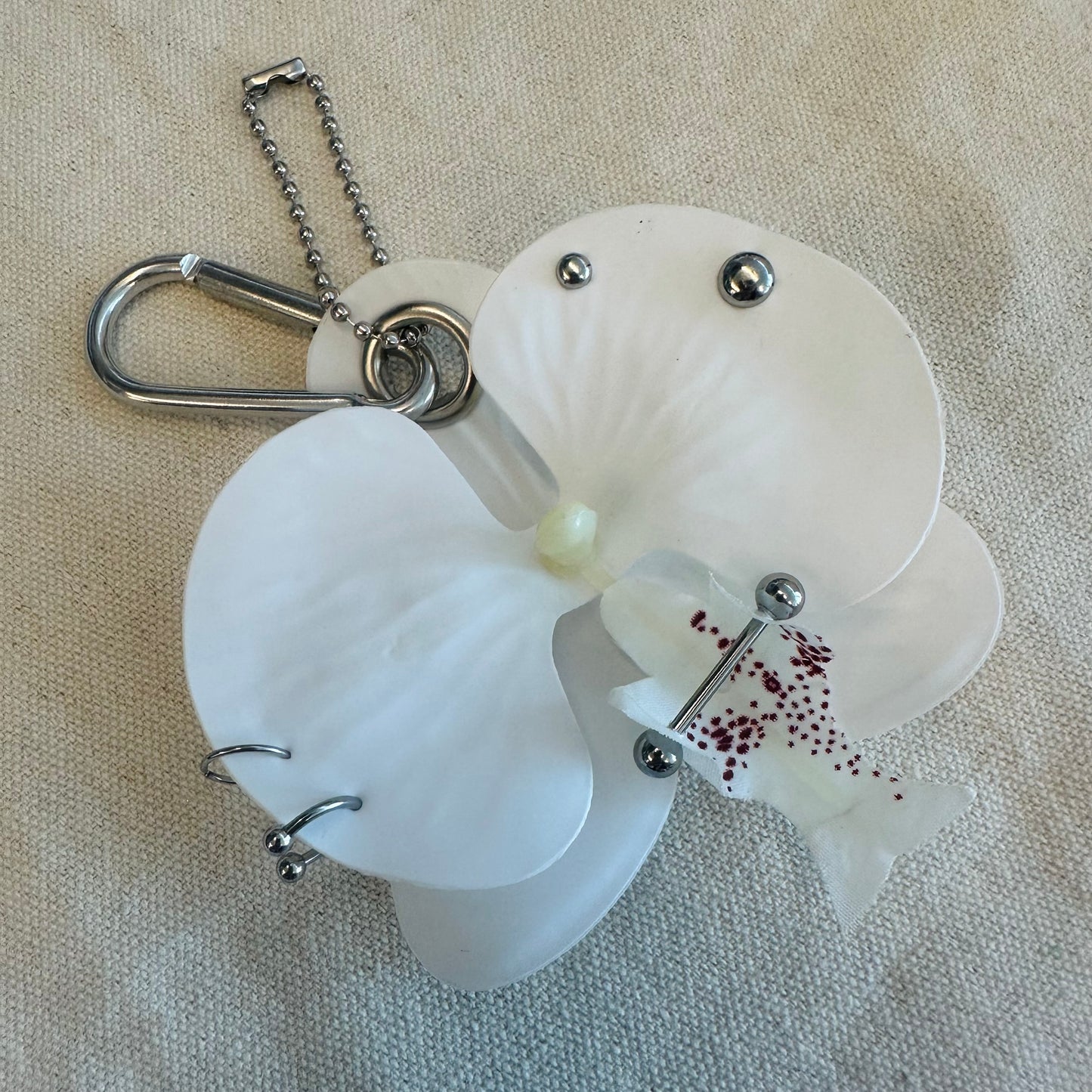 Pierced Orchid Bag Charm - White