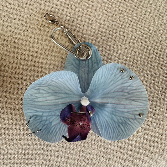 Pierced Orchid Bag Charm - Blue Gray & Purple