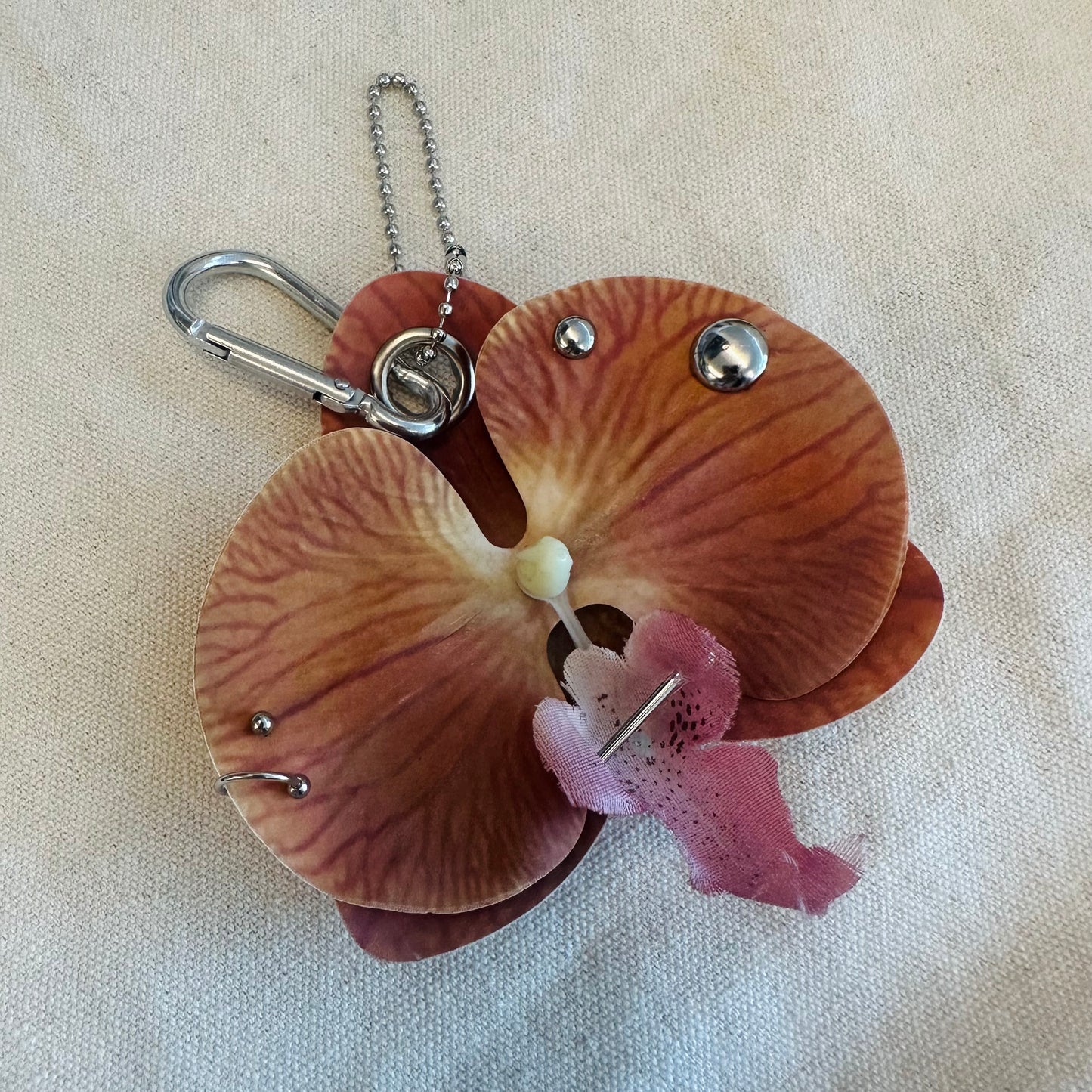 Pierced Orchid Bag Charm - Caramel