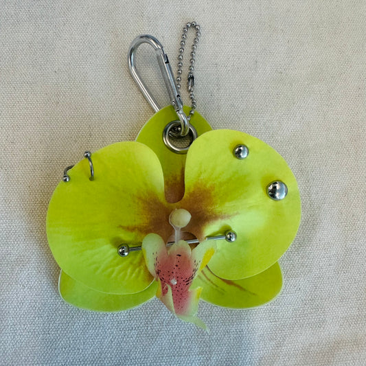 Pierced Orchid Bag Charm - Lime