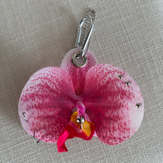 Pierced Orchid Bag Charm - Pink & Red Orange