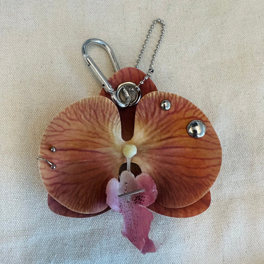 Pierced Orchid Bag Charm - Caramel