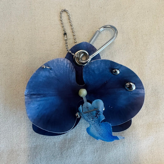 Pierced Orchid Bag Charm - Navy Blue