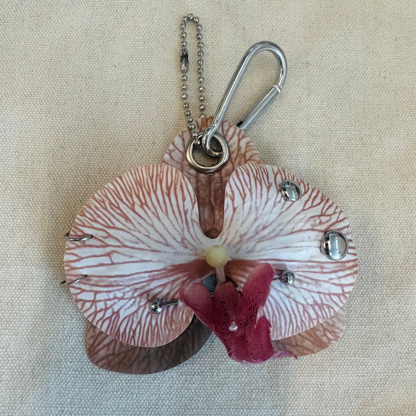 Pierced Orchid Bag Charm - Nude Brown & White