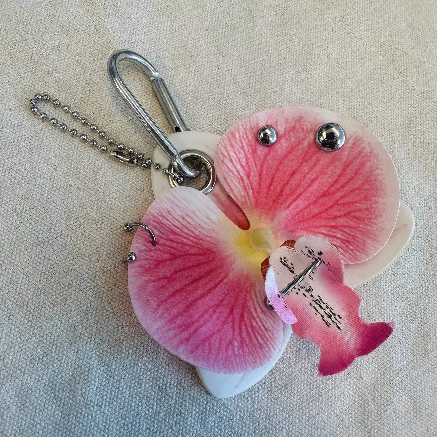 Pierced Orchid Bag Charm - Pink Yellow