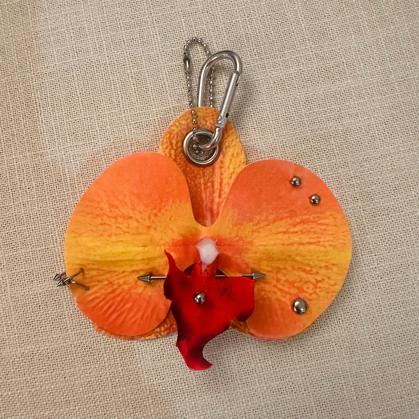 Pierced Orchid Bag Charm - Red Orange