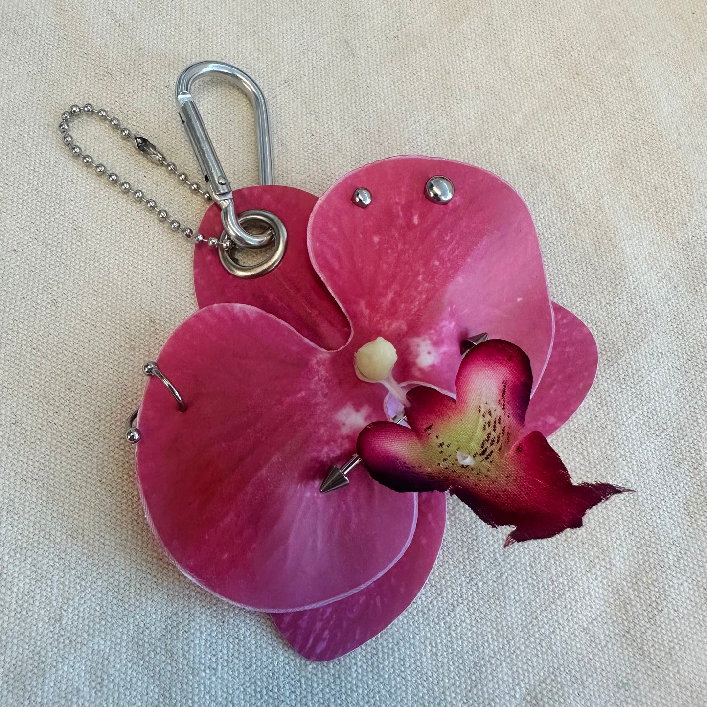 Pierced Orchid Bag Charm - Raspberry