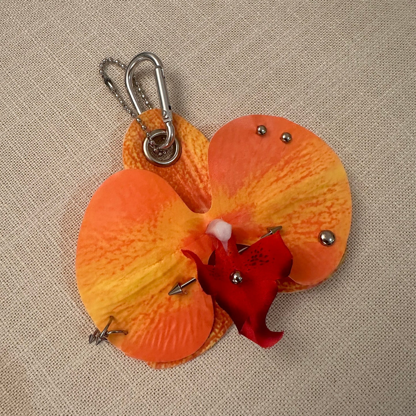Pierced Orchid Bag Charm - Red Orange