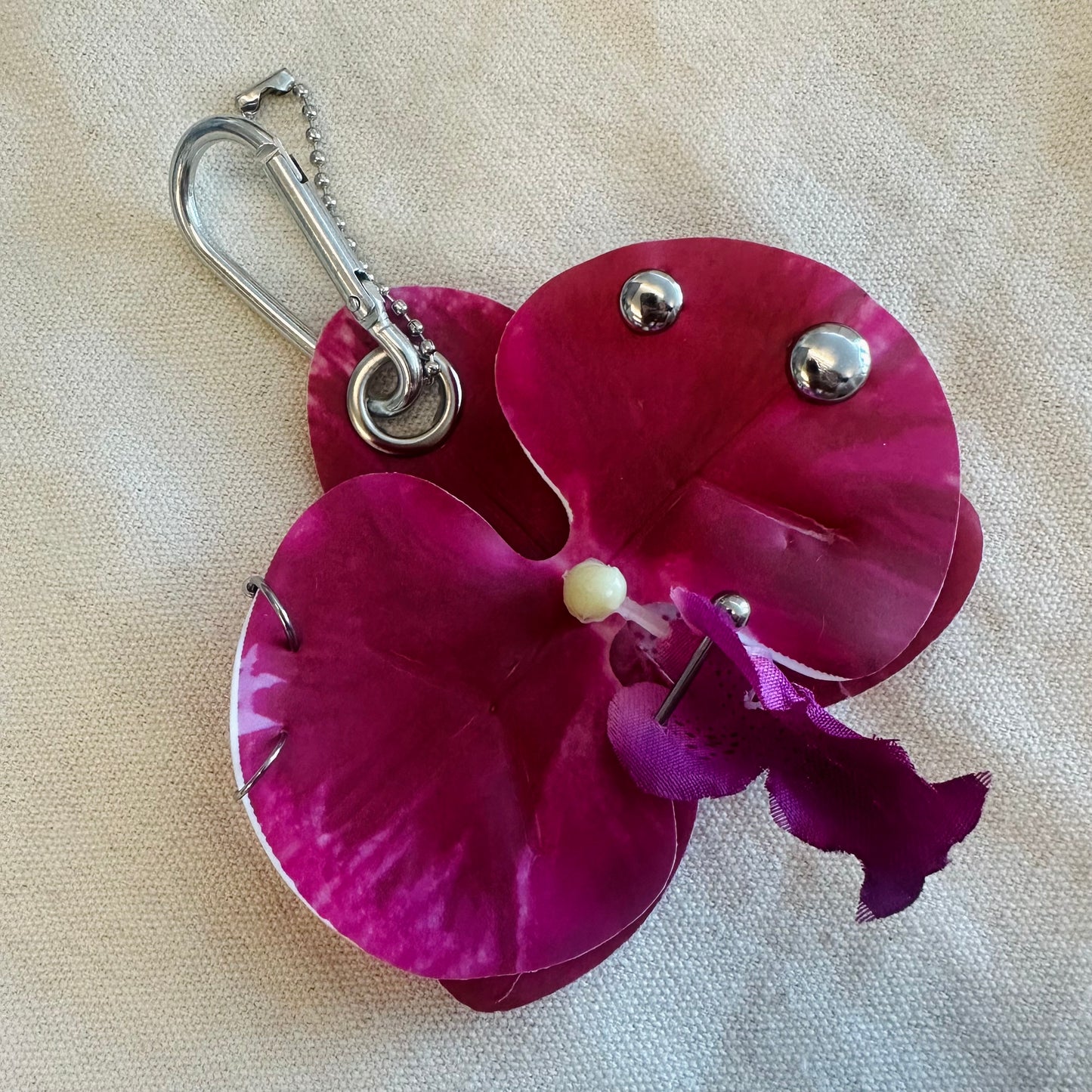 Pierced Orchid Bag Charm - Raspberry