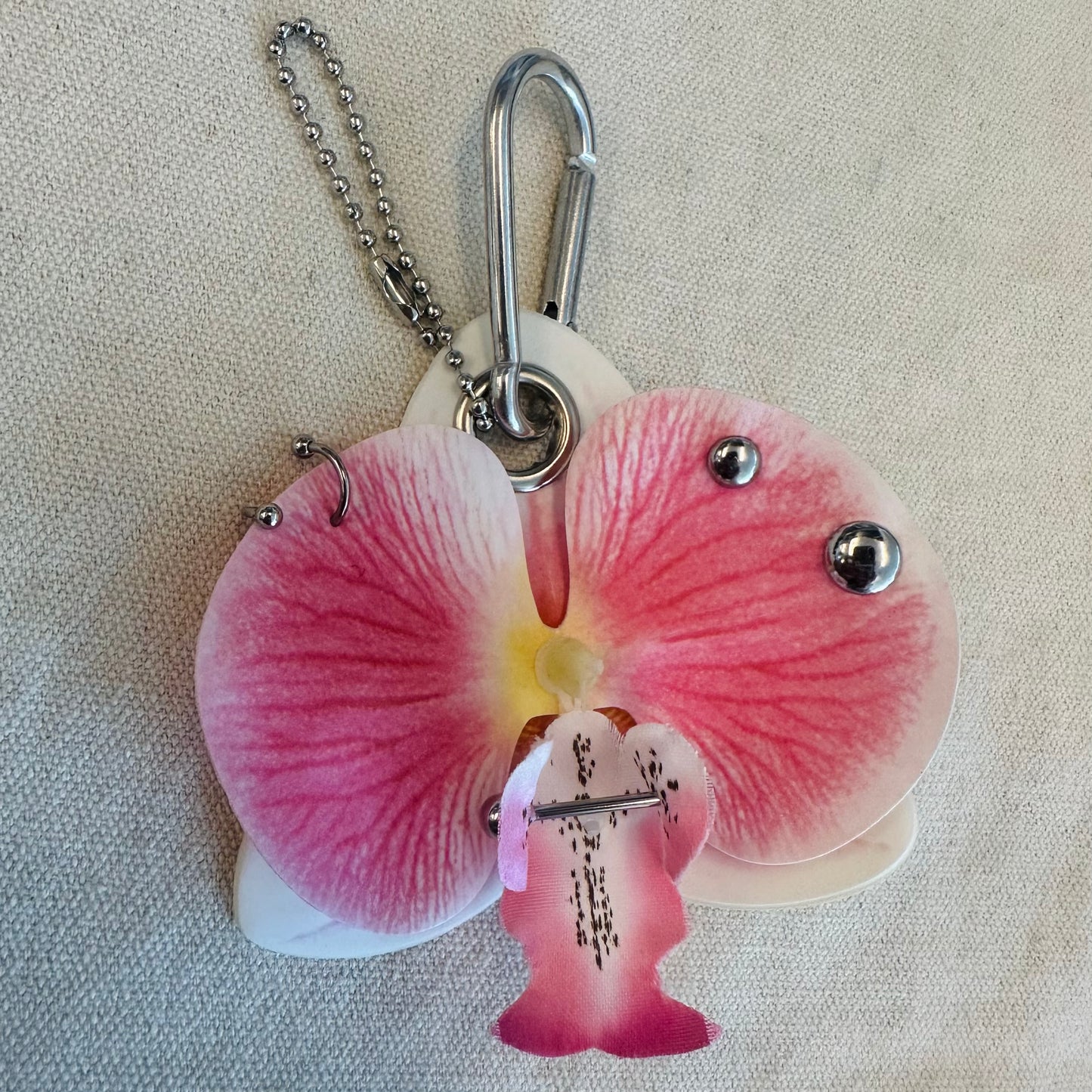 Pierced Orchid Bag Charm - Pink Yellow