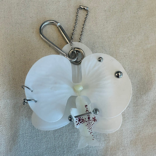 Pierced Orchid Bag Charm - White