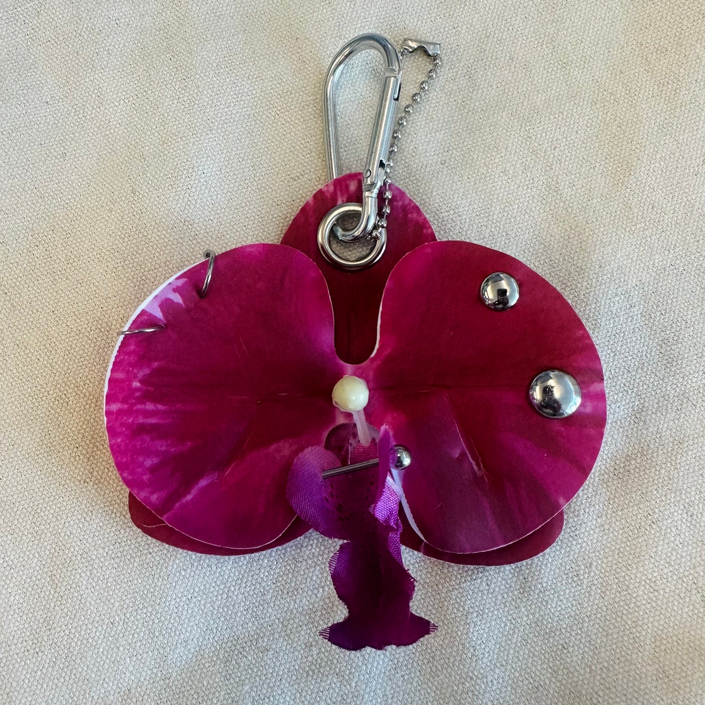 Pierced Orchid Bag Charm - Raspberry