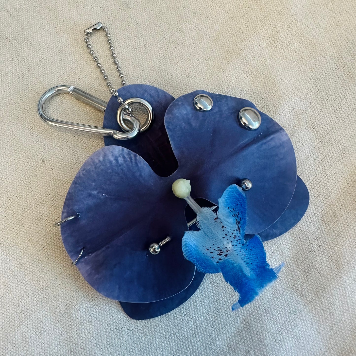 Pierced Orchid Bag Charm - Navy
