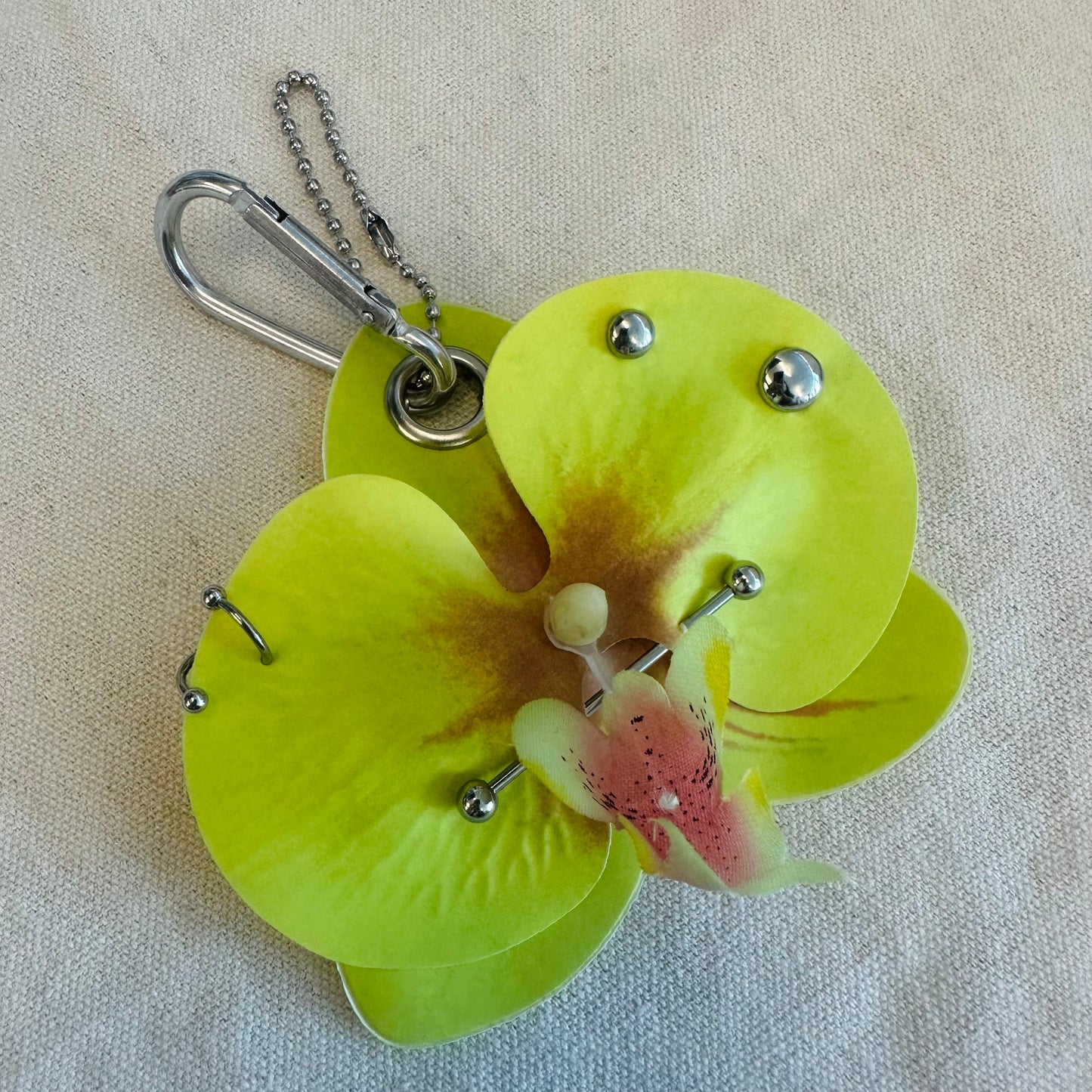 Pierced Orchid Bag Charm - Lime