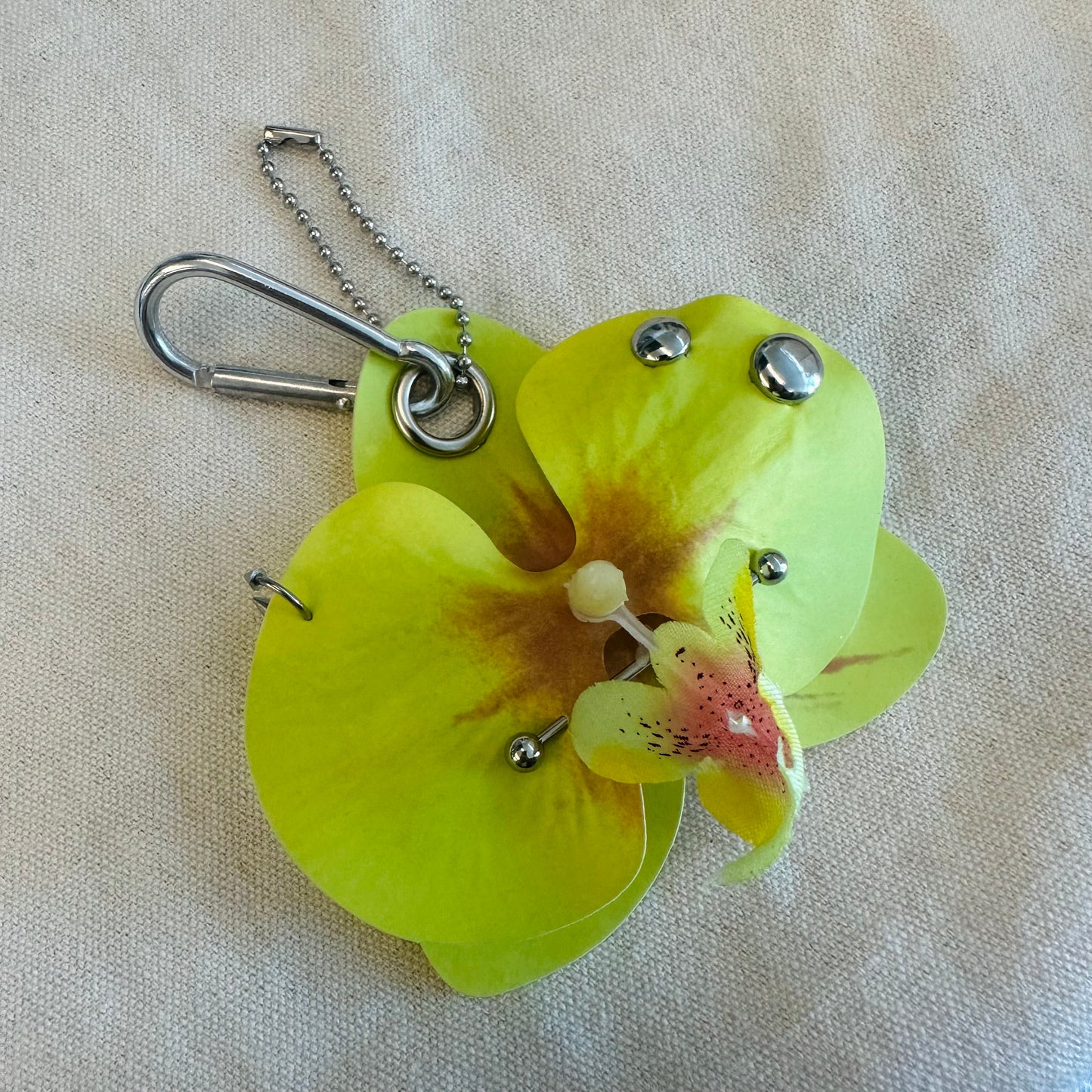 Pierced Orchid Bag Charm - Lime