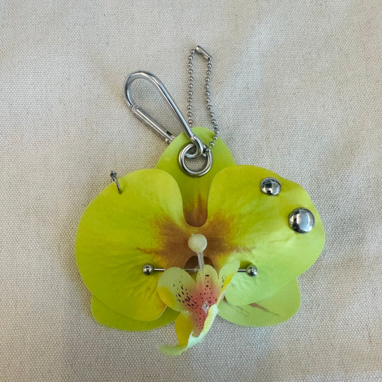 Pierced Orchid Bag Charm - Lime