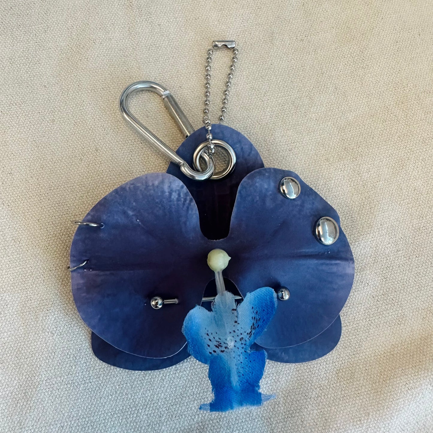 Pierced Orchid Bag Charm - Navy